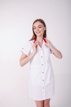 Медичний жіночий халат Невада Білий- червоний 3/4 тонкий 2000000303000 фото